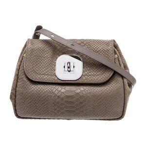 Longchamp Brown Snakeskin-Embossed Leather Crossbody Bag